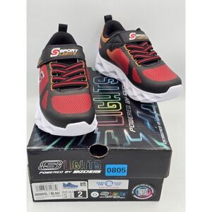 Skechers S Lights Kids Shoes Blue White Hook Loop Sneakers Size 2